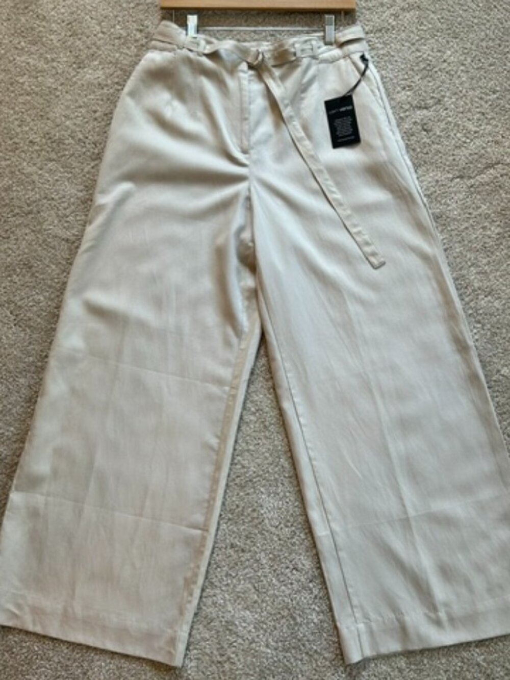 LOFT Versa Pure Spun Belted Wide Leg Pants Beige Size 10 NWT